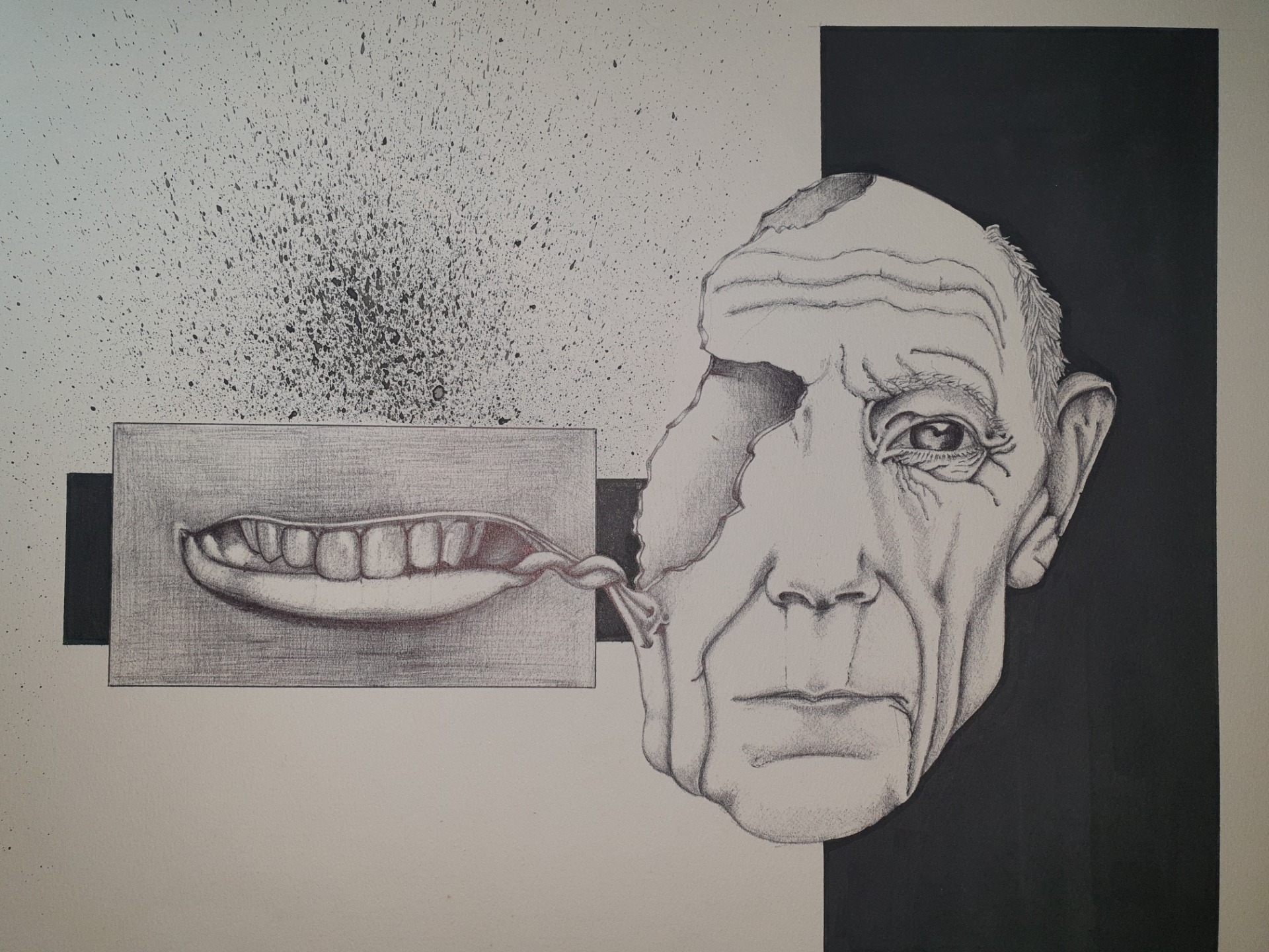 homem e boca (técnica mista - esferográfica e tinta da china)